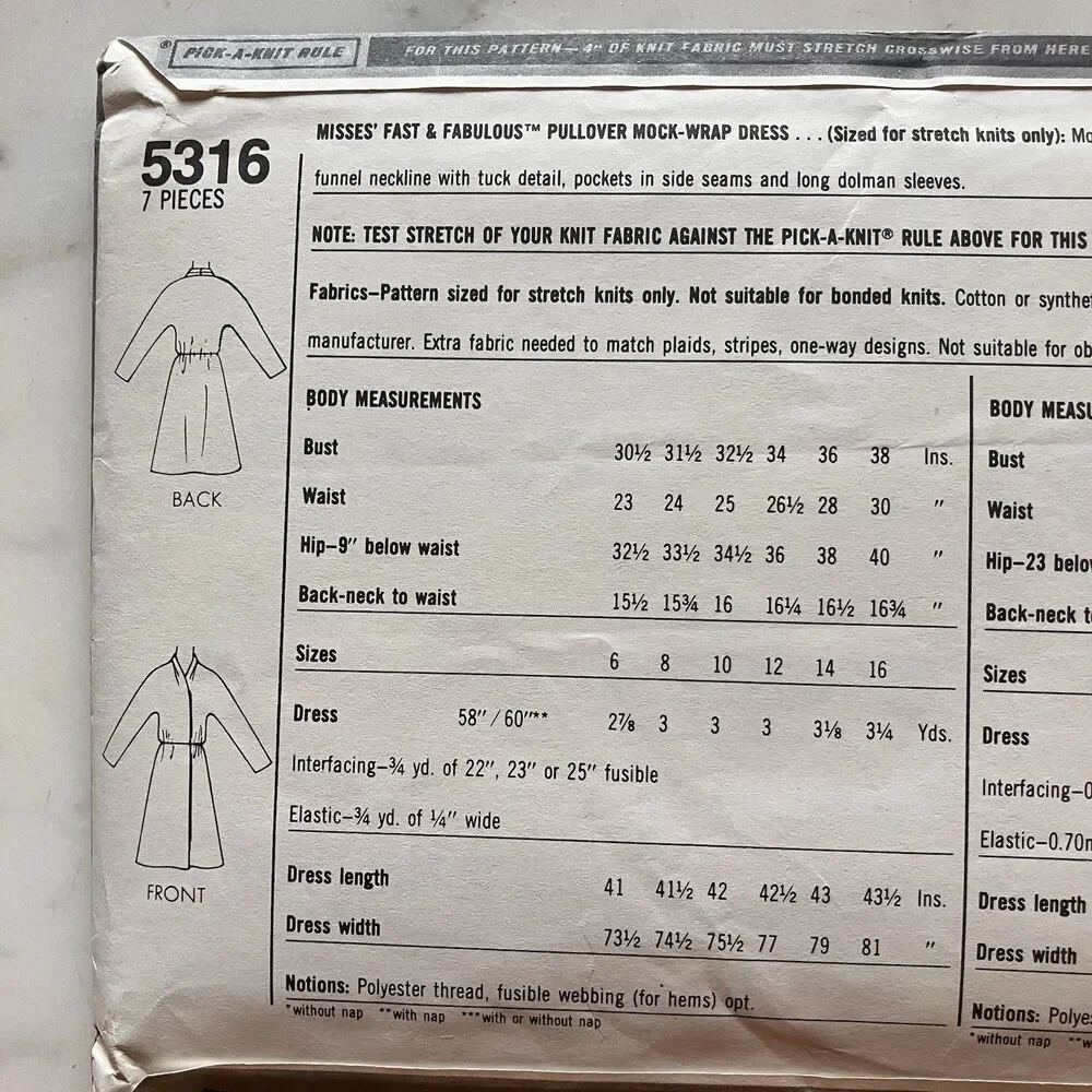 Vintage Simplicity Pattern 5316 Women’s Pullover Mock Wrap Dress Sz 10-12-14 Cut